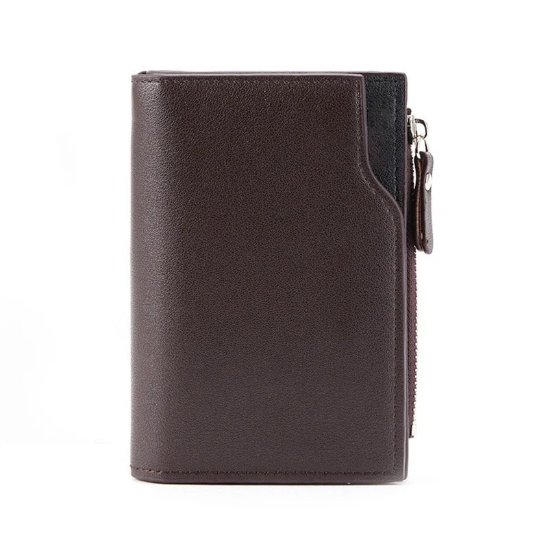 Mens PU Leather Wallet With Zipper Black Coffee Stylish Credit Card Holder Money Bag For Men 6