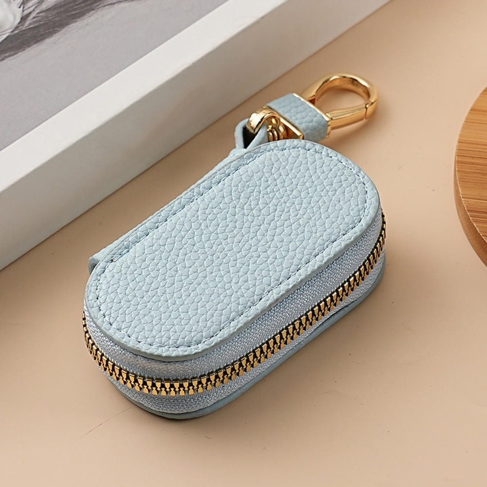 Portable Keychain Key Holder Wallet Solid Color Lychee Leather Car Key Case Housekeeper Organizer 2