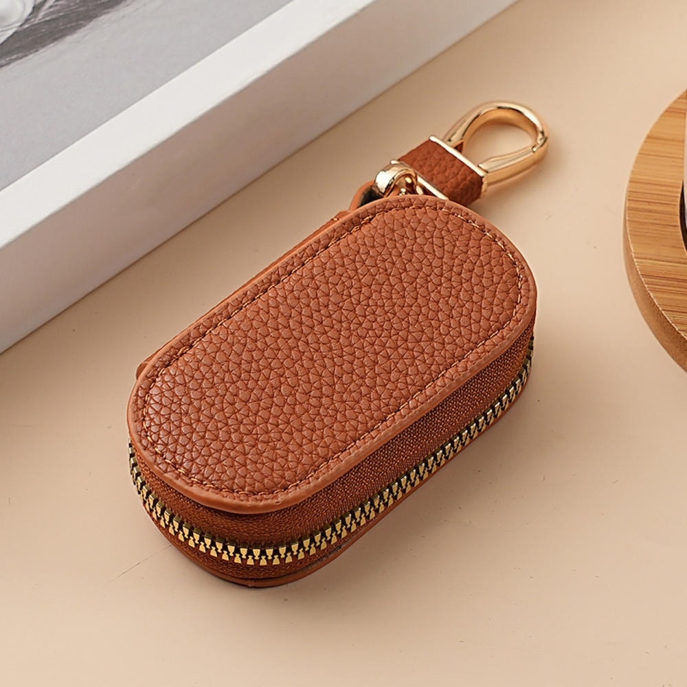 Portable Keychain Key Holder Wallet Solid Color Lychee Leather Car Key Case Housekeeper Organizer 6