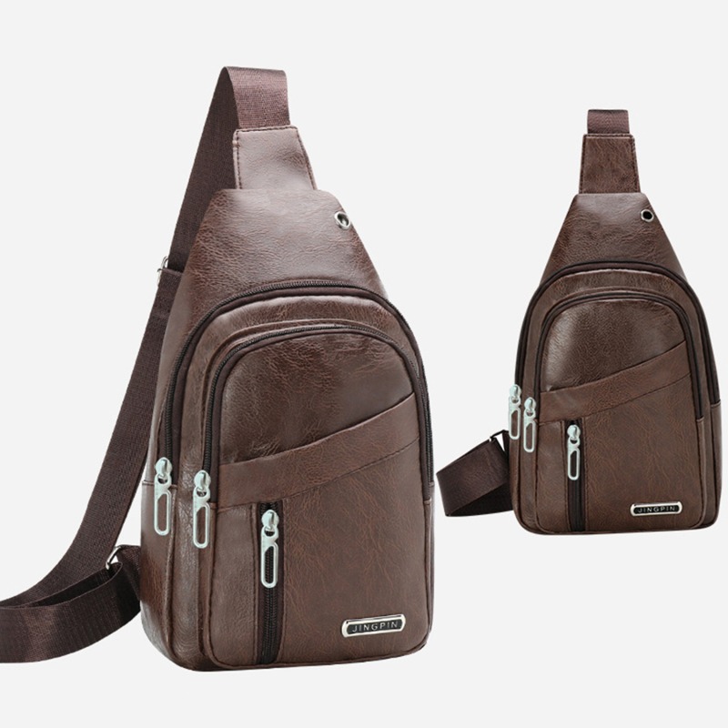 Mens Crossbody Chest Bag Durable PU Leather Fashion Shoulder Bag 1