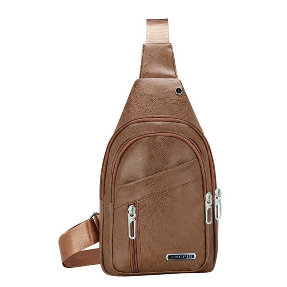 Mens Crossbody Chest Bag Durable PU Leather Fashion Shoulder Bag 6