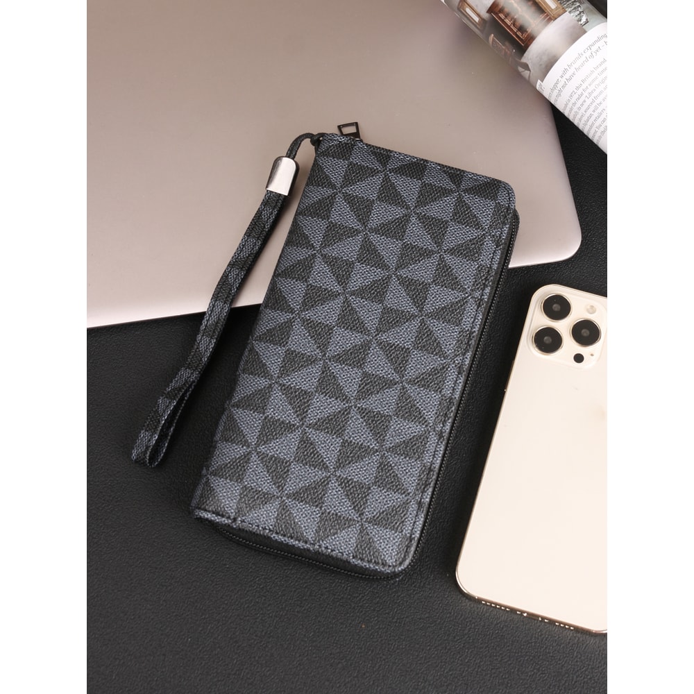 Stylish Minimalist Mens Wallet Double Zipper Clutch With Card Slots Wristlet 0