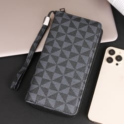 stylish minimalist mens wallet double zipper clutch with card slots & wristlet