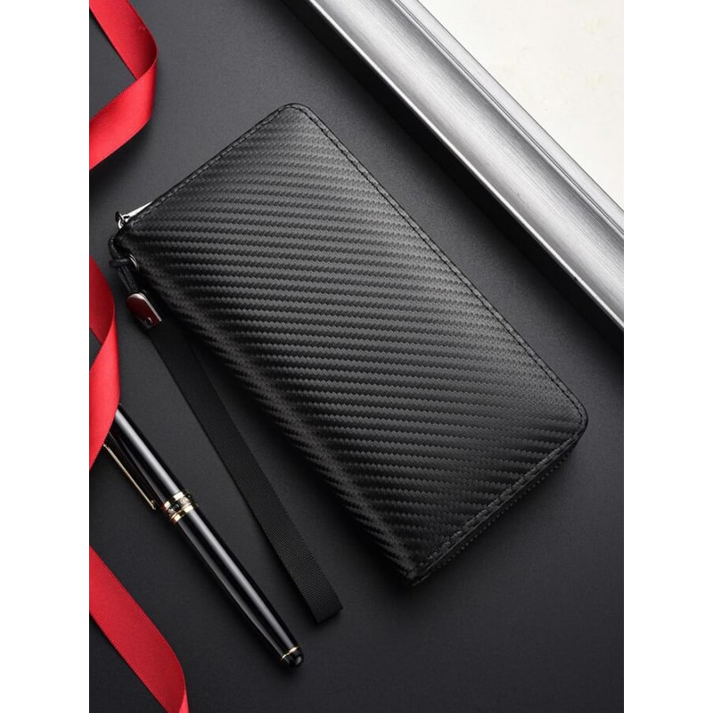 Blocking Minimalist Business Wallet for Men Large Capacity PU Zipper Long Wallet