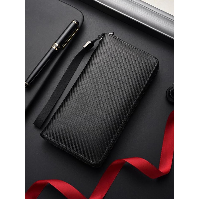 Blocking Minimalist Business Wallet for Men Large Capacity PU Zipper Long Wallet