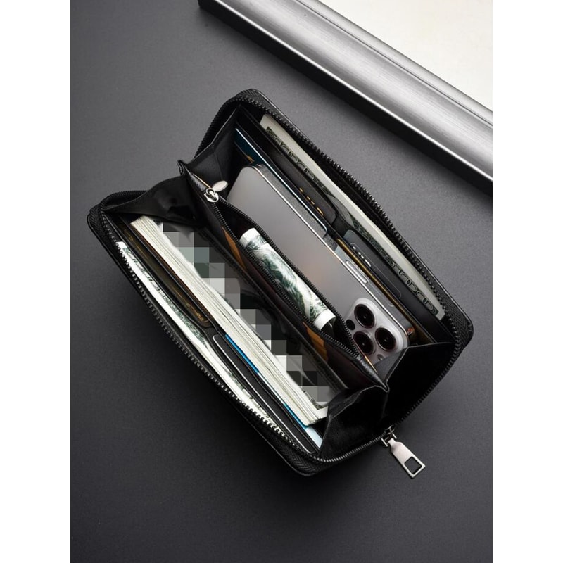 Blocking Minimalist Business Wallet for Men Large Capacity PU Zipper Long Wallet
