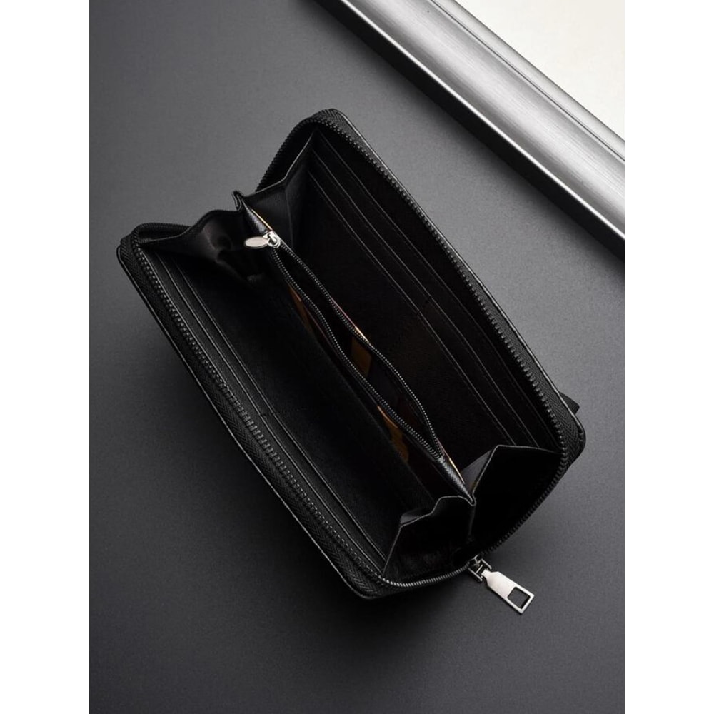 Blocking Minimalist Business Wallet for Men Large Capacity PU Zipper Long Wallet