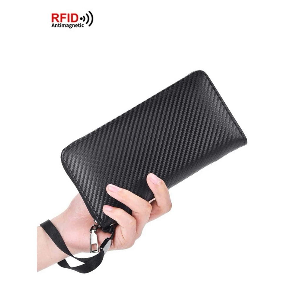 Blocking Minimalist Business Wallet for Men Large Capacity PU Zipper Long Wallet