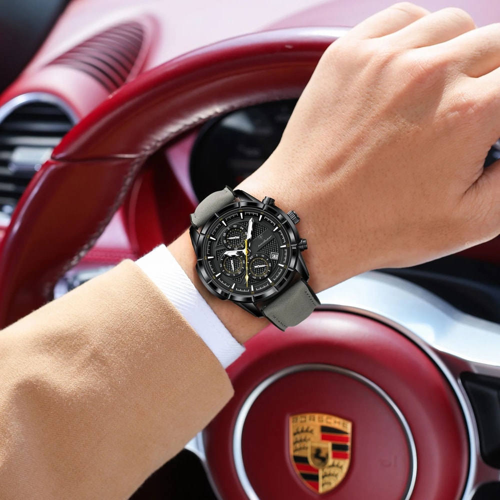 Vintage Couple Wristwatch Quartz Leather Mens Watch With Date Chronograph Waterproof Luminous Watch 3