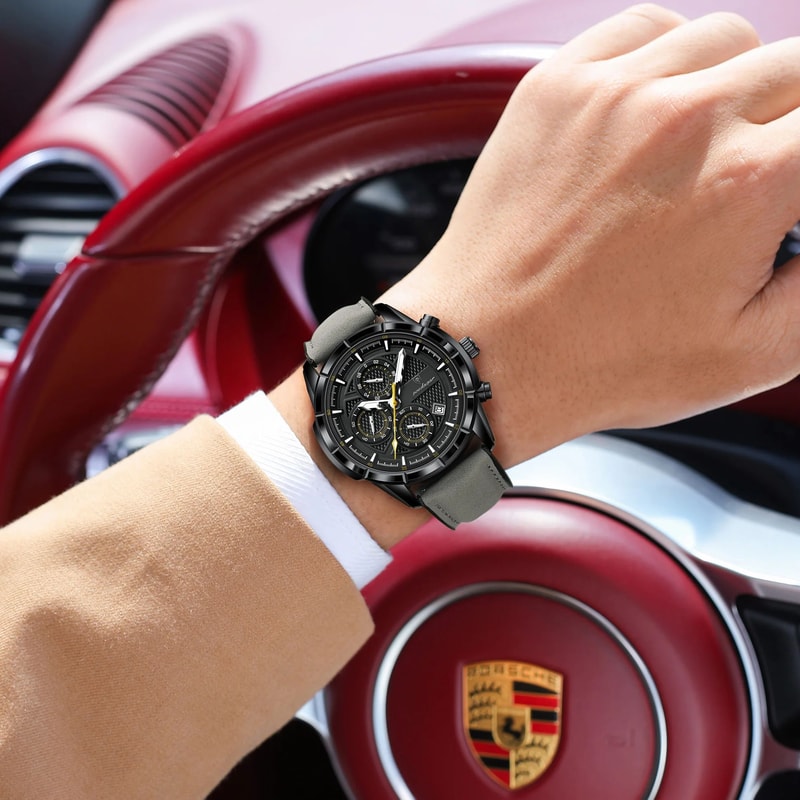 Vintage Couple Wristwatch Quartz Leather Mens Watch With Date Chronograph Waterproof Luminous Watch 3