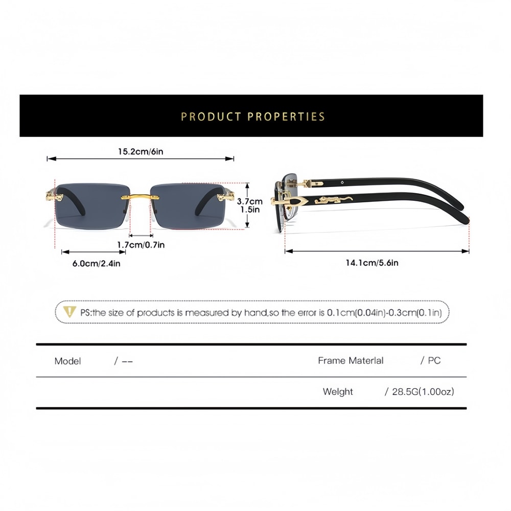 Trendy Square Frameless Sunglasses For Men With Leopard Decoration 1