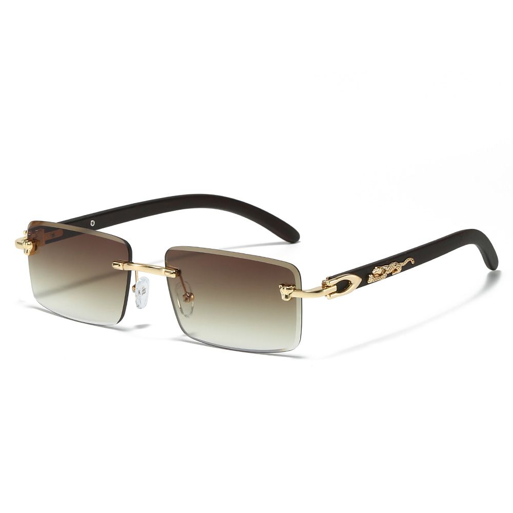 Trendy Square Frameless Sunglasses For Men With Leopard Decoration 7