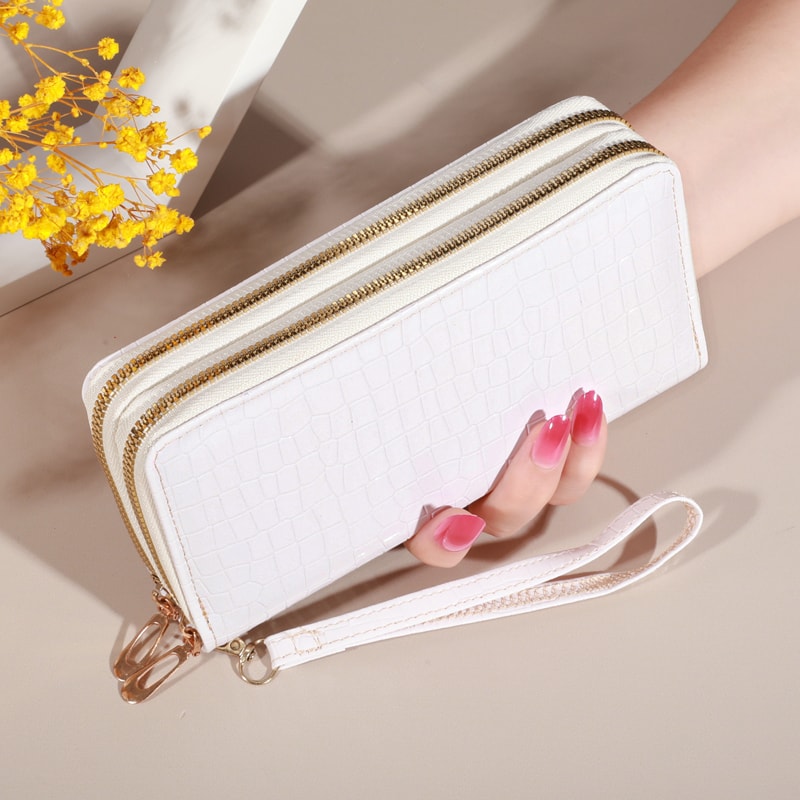 Chic Vintage Double Layer Clutch Wallet Zipper Coin Purse Wristlet Fashionable Womens Accessory Wi 2