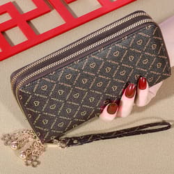 large capacity faux leather zipper wallet casual multifunctional clutch