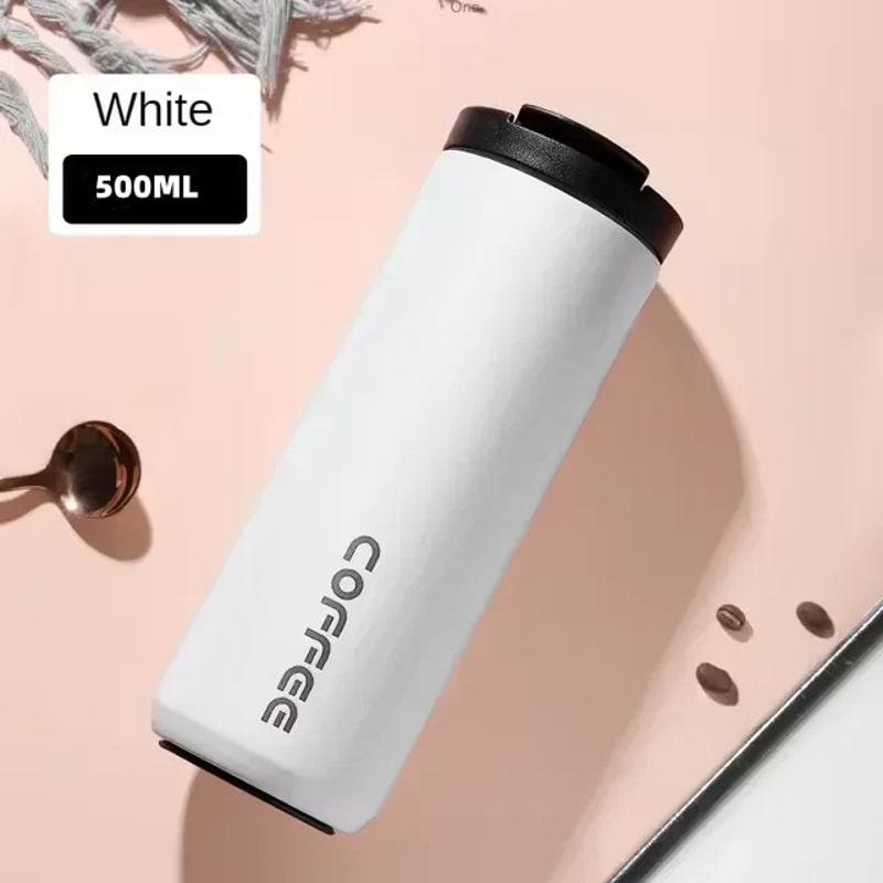Insulated Coffee Mug Stainless Steel Travel Flask Leakproof Thermo Bottle for Hot & Cold Beverages