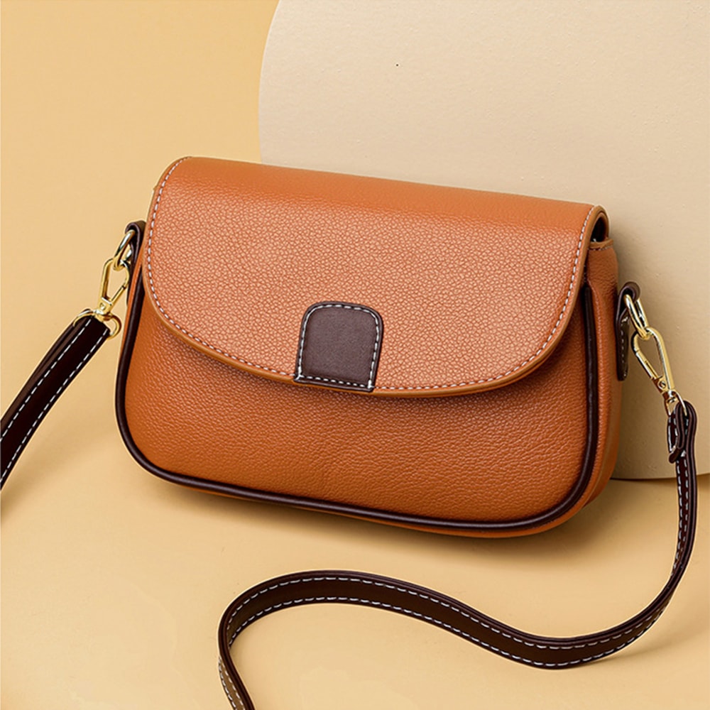 Luxury Leather Crossbody Messenger Bag For Women Contrast Color Flap Handbag For Shopping Casual U 4