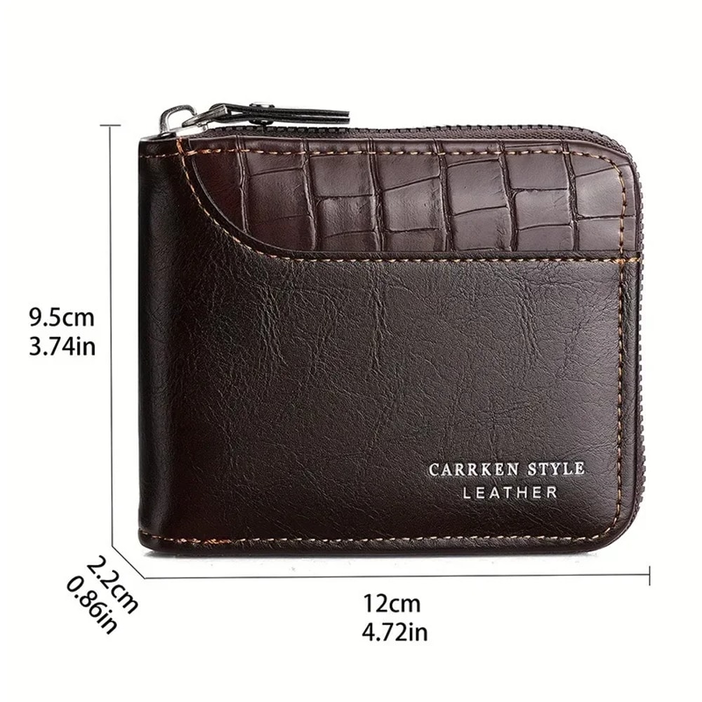 Luxury Leather Mens Wallet Zipper Card Holder with Coin Pocket & Money Bag, Perfect Gift for Men