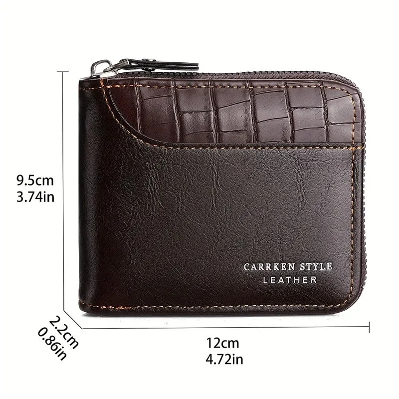 Luxury Leather Mens Wallet Zipper Card Holder with Coin Pocket & Money Bag, Perfect Gift for Men