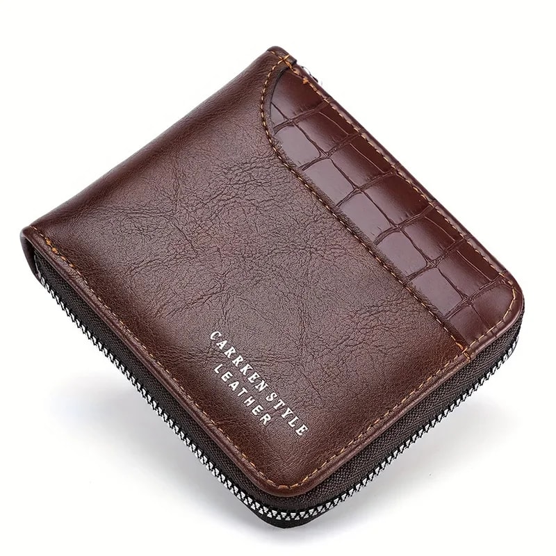Luxury Leather Mens Wallet Zipper Card Holder with Coin Pocket & Money Bag, Perfect Gift for Men