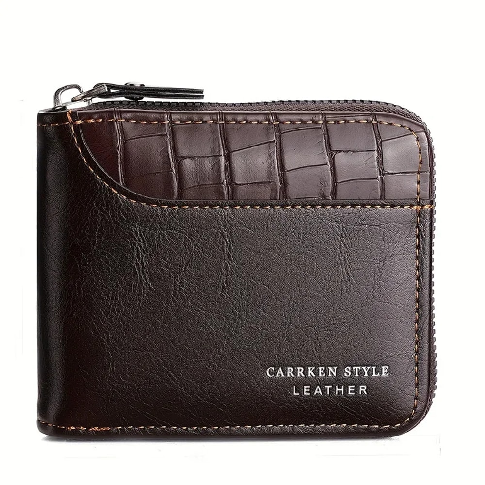 Luxury Leather Mens Wallet Zipper Card Holder with Coin Pocket & Money Bag, Perfect Gift for Men