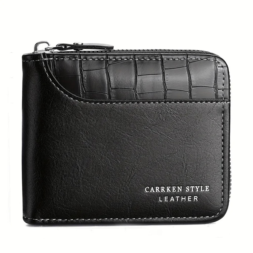 Luxury Leather Mens Wallet Zipper Card Holder with Coin Pocket & Money Bag, Perfect Gift for Men