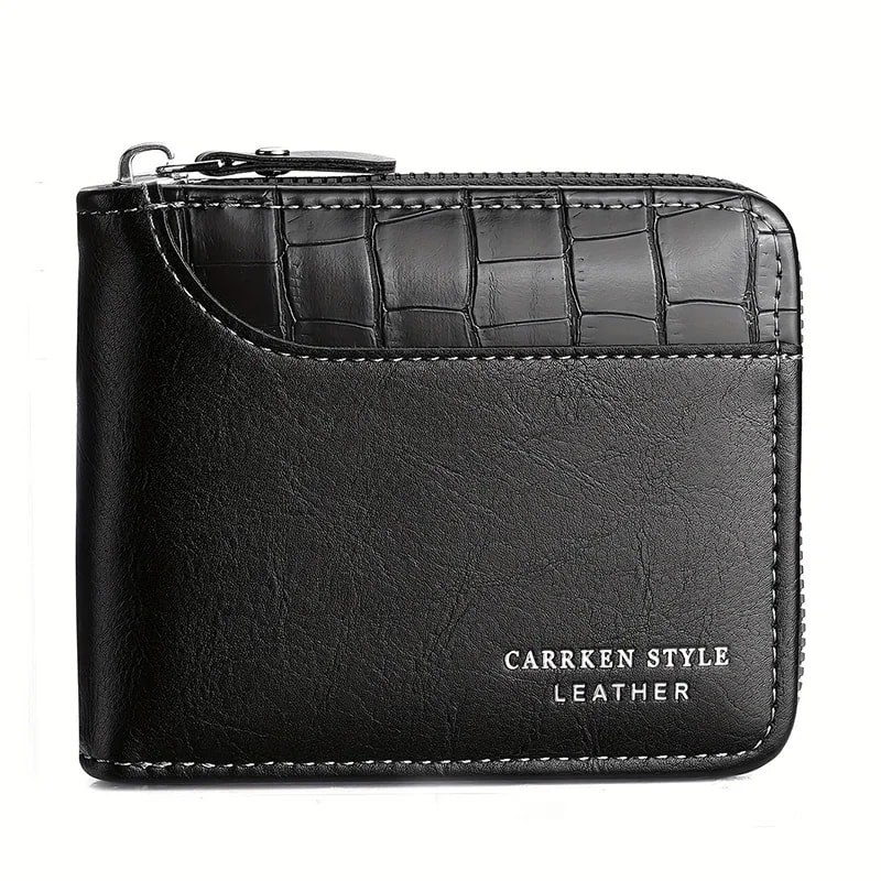 Luxury Leather Mens Wallet Zipper Card Holder with Coin Pocket & Money Bag, Perfect Gift for Men