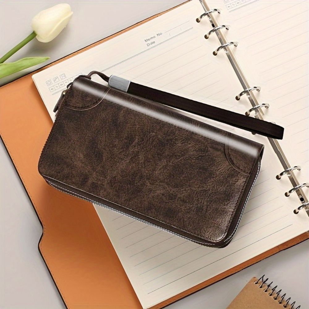 Premium Leather Wristlet Wallet For Men Stylish Business Clutch With Zippered Closure Cardholder P 3