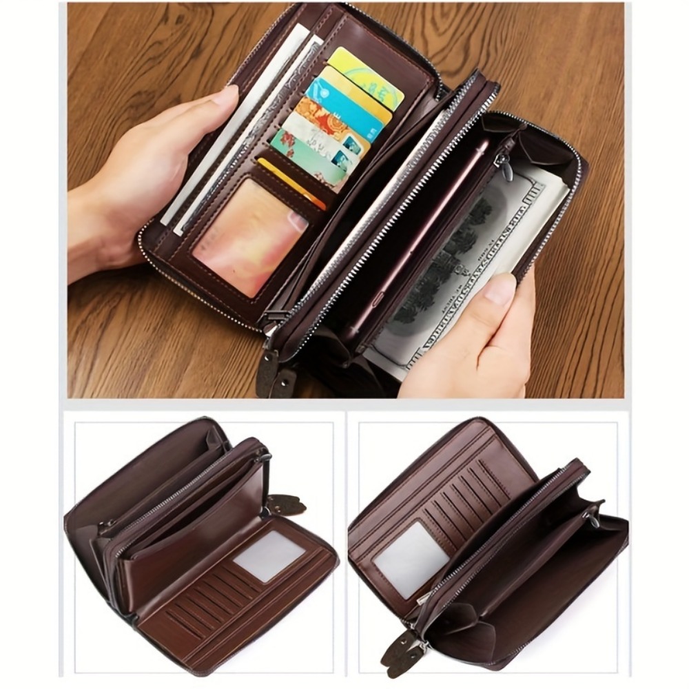 Premium Leather Wristlet Wallet For Men Stylish Business Clutch With Zippered Closure Cardholder P 5