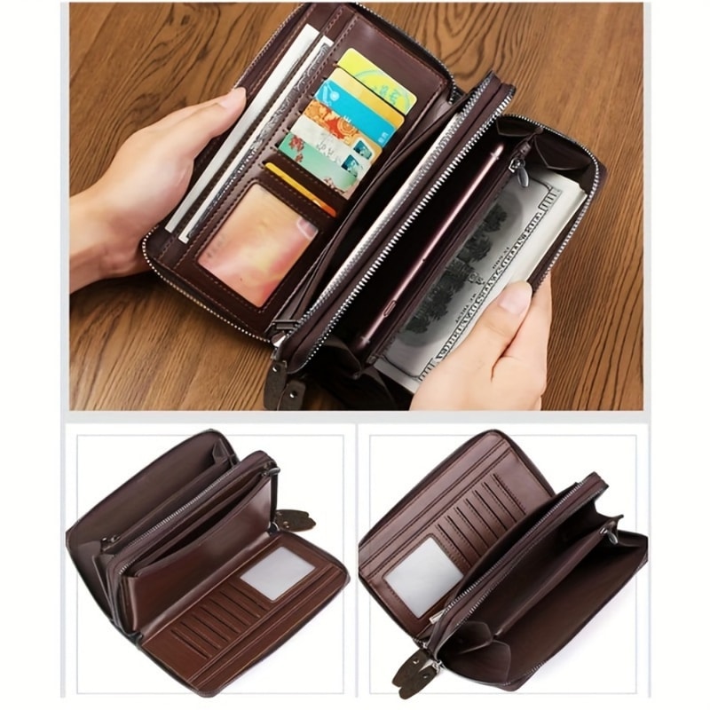 Premium Leather Wristlet Wallet For Men Stylish Business Clutch With Zippered Closure Cardholder P 5