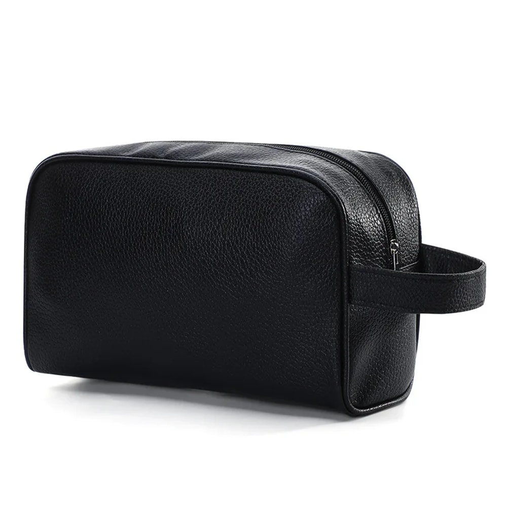 Mens PU Leather Cosmetic Organizer Bag Fashionable Zippered Travel Toiletry Handbag For Makeup Acc 0