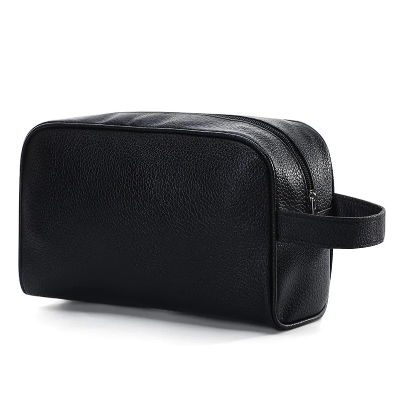 Mens PU Leather Cosmetic Organizer Bag Fashionable Zippered Travel Toiletry Handbag For Makeup Acc 0