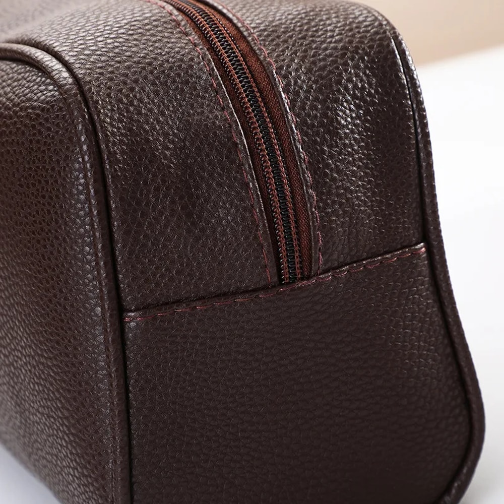 Mens PU Leather Cosmetic Organizer Bag Fashionable Zippered Travel Toiletry Handbag For Makeup Acc 3