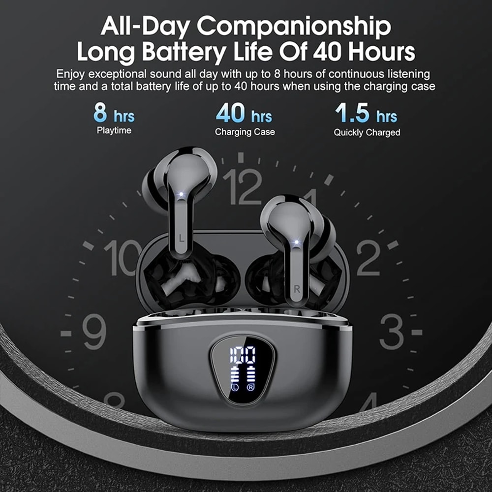 Wireless Earbuds With Noise Cancelling LED Display Waterproof HiFi Stereo Sound Bluetooth Earphone 2