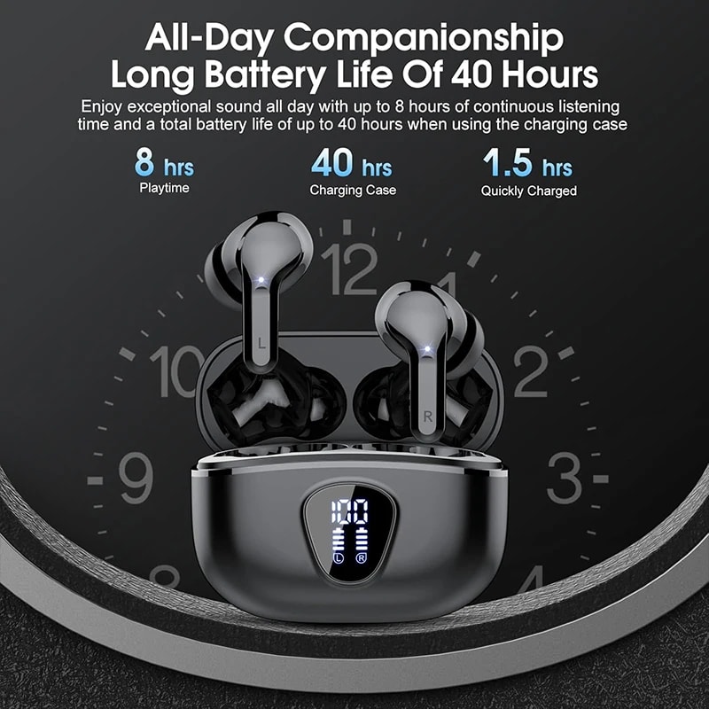 Wireless Earbuds With Noise Cancelling LED Display Waterproof HiFi Stereo Sound Bluetooth Earphone 2