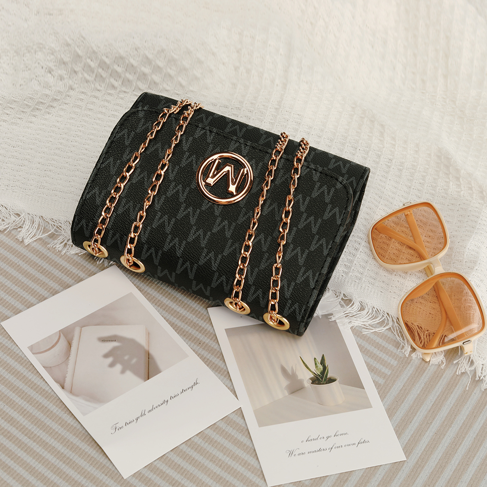 Womens Retro Monogram Chain Crossbody Bag Chic Black Square Design With Logo 1