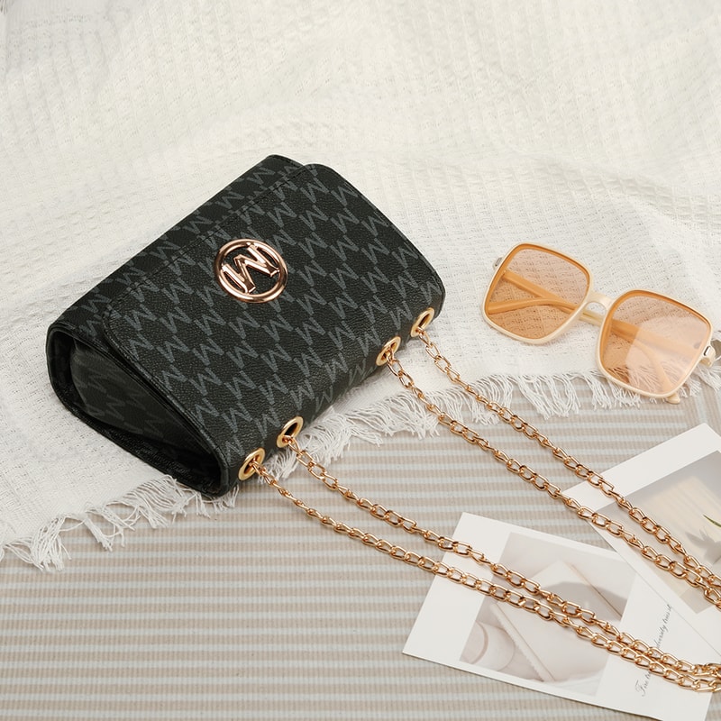 Womens Retro Monogram Chain Crossbody Bag Chic Black Square Design With Logo 3