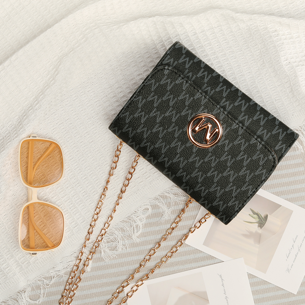 Womens Retro Monogram Chain Crossbody Bag Chic Black Square Design With Logo 4
