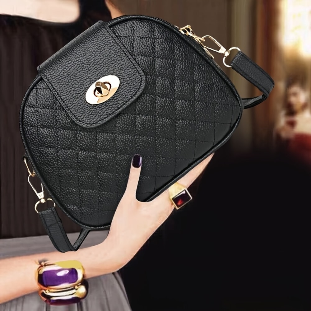 Women Stylish Black Crossbody Bag with Golden Tone Hardware Polyester Lining for Everyday Use Work and Travel