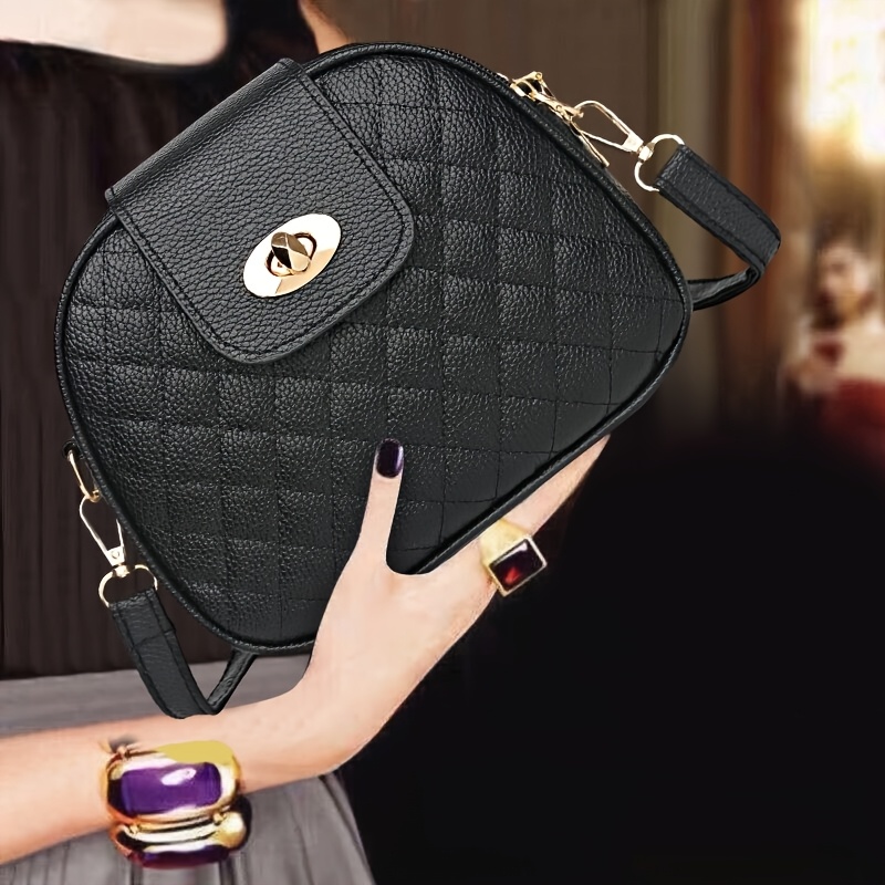 Women Stylish Black Crossbody Bag with Golden Tone Hardware Polyester Lining for Everyday Use Work and Travel