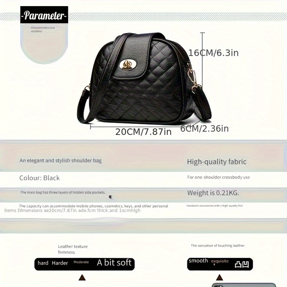 Women Stylish Black Crossbody Bag with Golden Tone Hardware Polyester Lining for Everyday Use Work and Travel