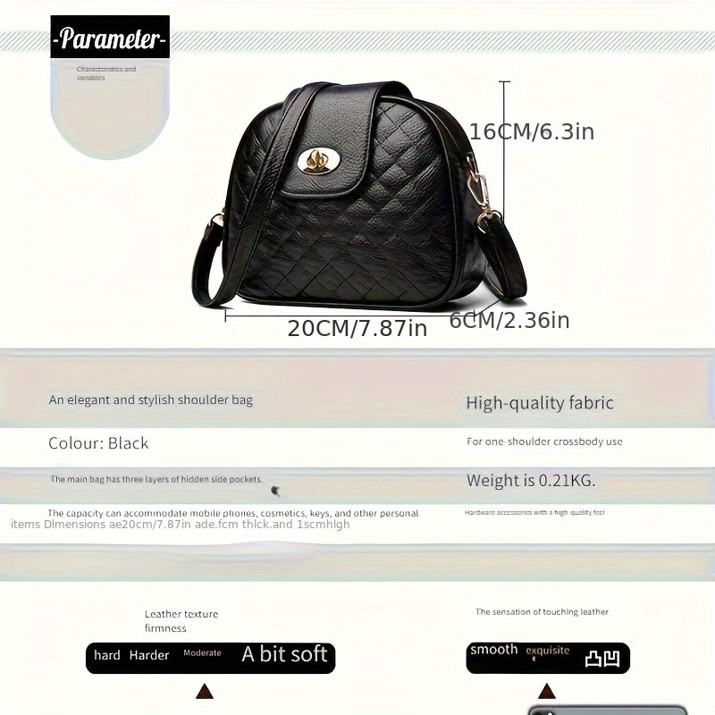 Women Stylish Black Crossbody Bag with Golden Tone Hardware Polyester Lining for Everyday Use Work and Travel