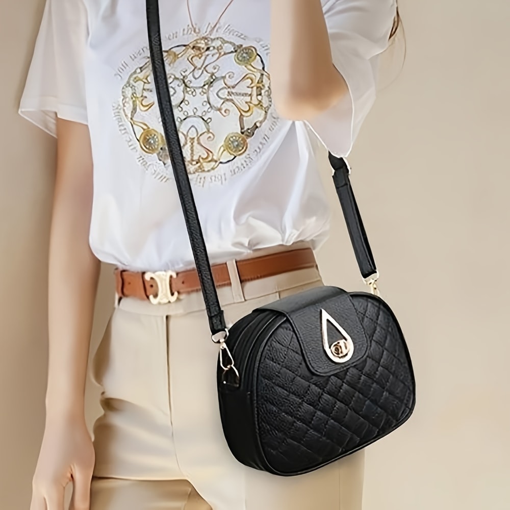 Women Stylish Black Crossbody Bag with Golden Tone Hardware Polyester Lining for Everyday Use Work and Travel