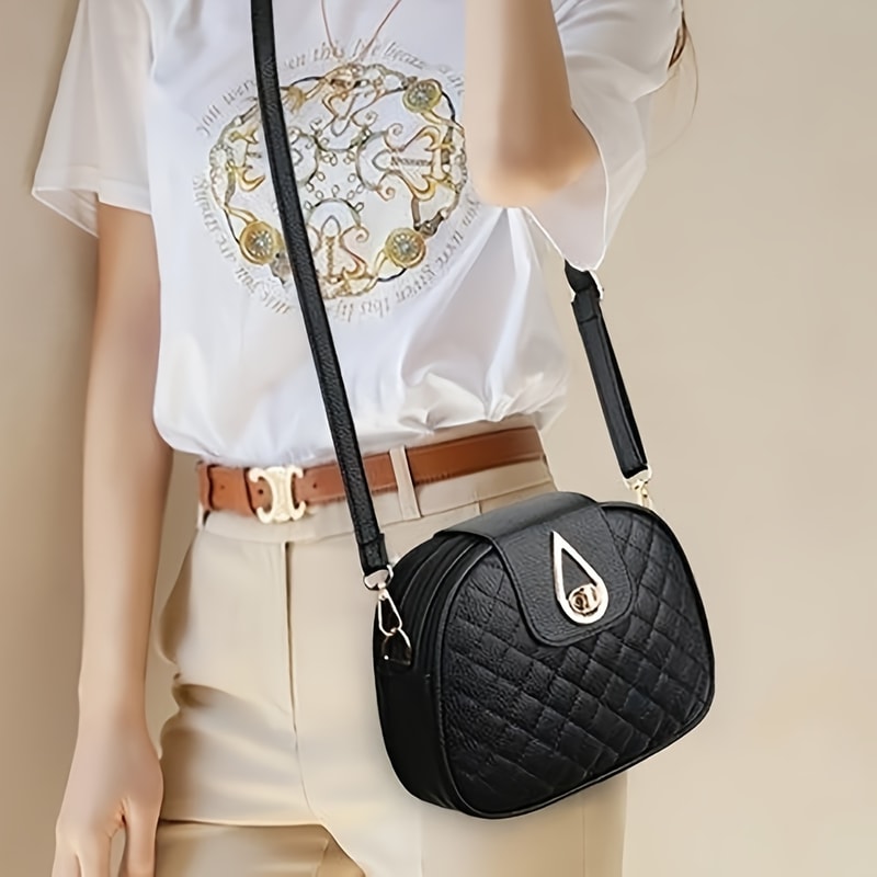 Women Stylish Black Crossbody Bag with Golden Tone Hardware Polyester Lining for Everyday Use Work and Travel