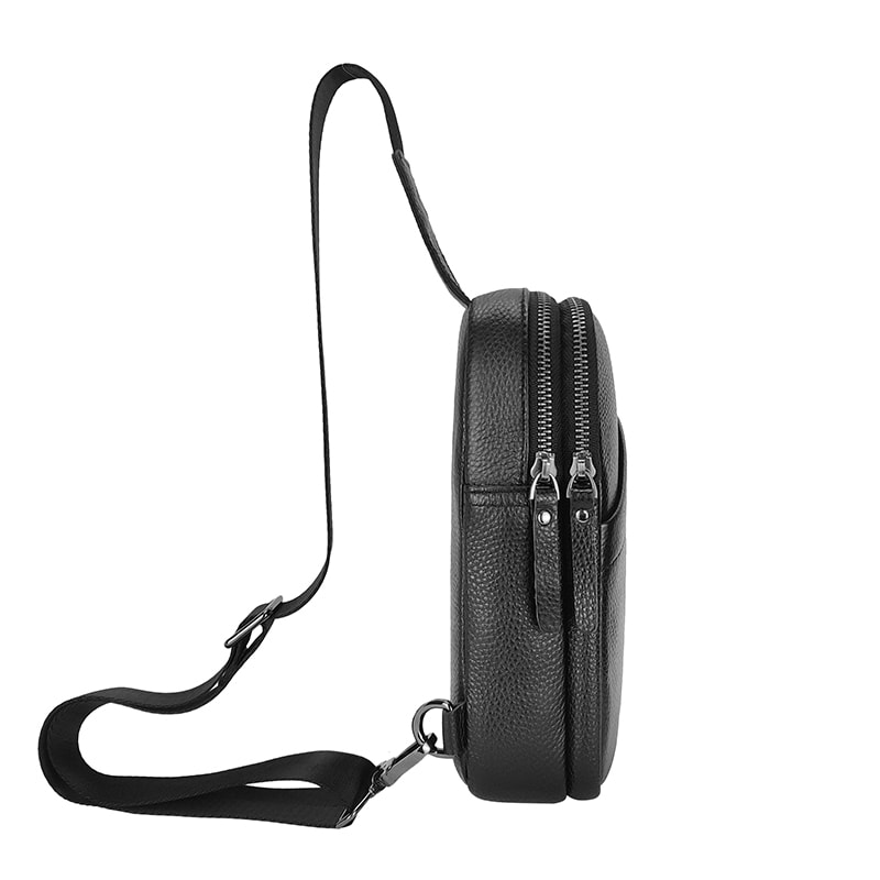Small Black Genuine Leather Sling Bag For Men Women Crossbody Shoulder Chest Pack For Hiking Travel 3
