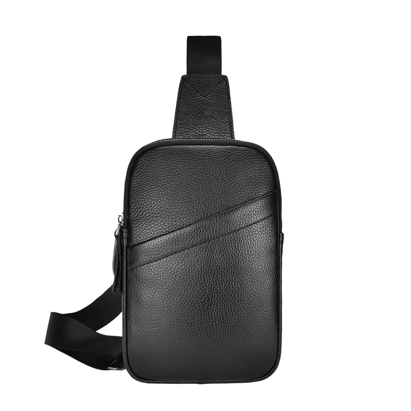 Small Black Genuine Leather Sling Bag For Men Women Crossbody Shoulder Chest Pack For Hiking Travel 6