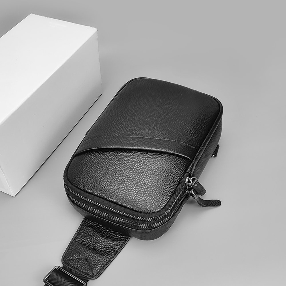 Small Black Genuine Leather Sling Bag For Men Women Crossbody Shoulder Chest Pack For Hiking Travel 5