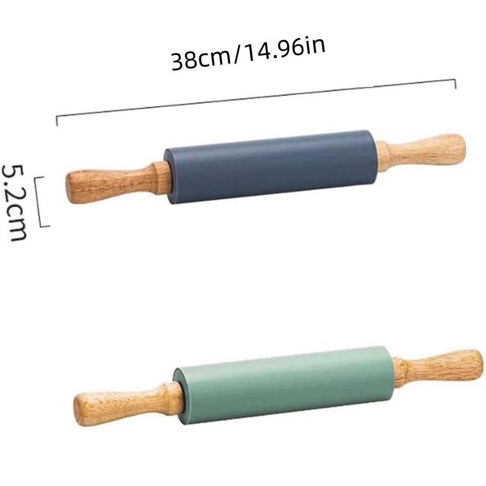 Silicone Non Stick Dough Rolling Pin With Wooden Handles Pastry Baking Tool 1