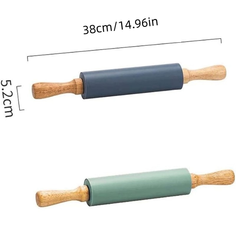 Silicone Non Stick Dough Rolling Pin With Wooden Handles Pastry Baking Tool 1