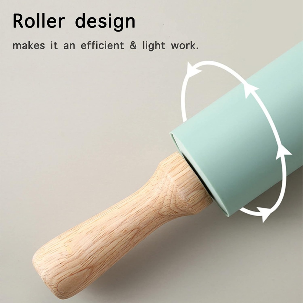 Silicone Non Stick Dough Rolling Pin With Wooden Handles Pastry Baking Tool 3
