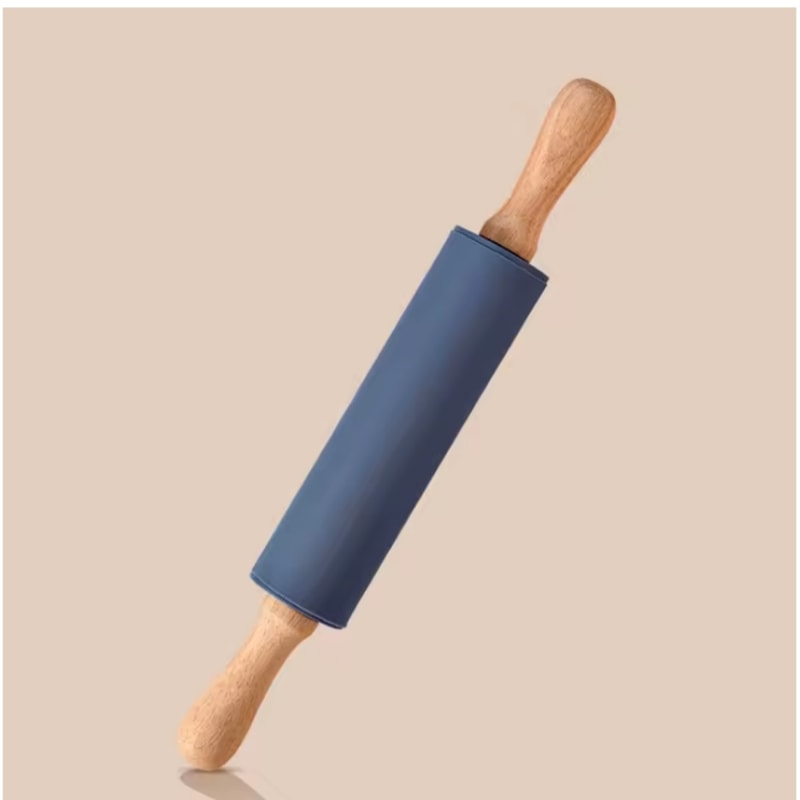 Silicone Non Stick Dough Rolling Pin With Wooden Handles Pastry Baking Tool 5